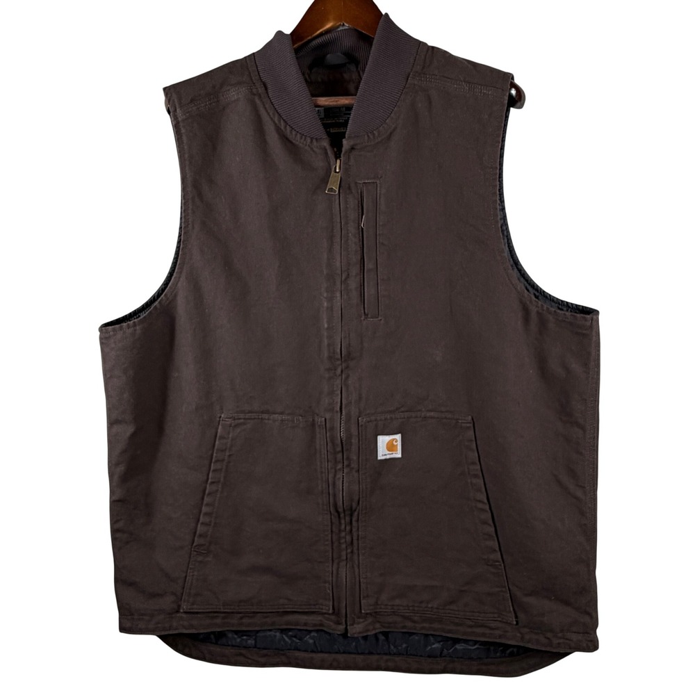 Carhartt 104395 Men's XL Tall Loose Fit Vest Dark Brown Quilted Lined Workwear